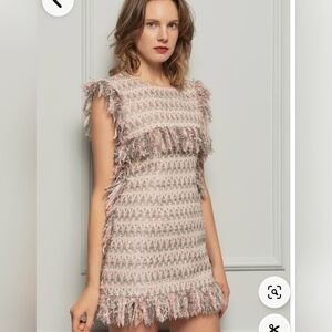 Goalonewithalu Alu Tweed Frayed Hem Mini Dress Pink Gray Sparkly Size Small